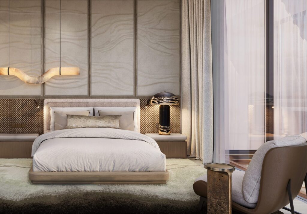 Hilton Residences Dubai JLT master bedroom with panoramic city views